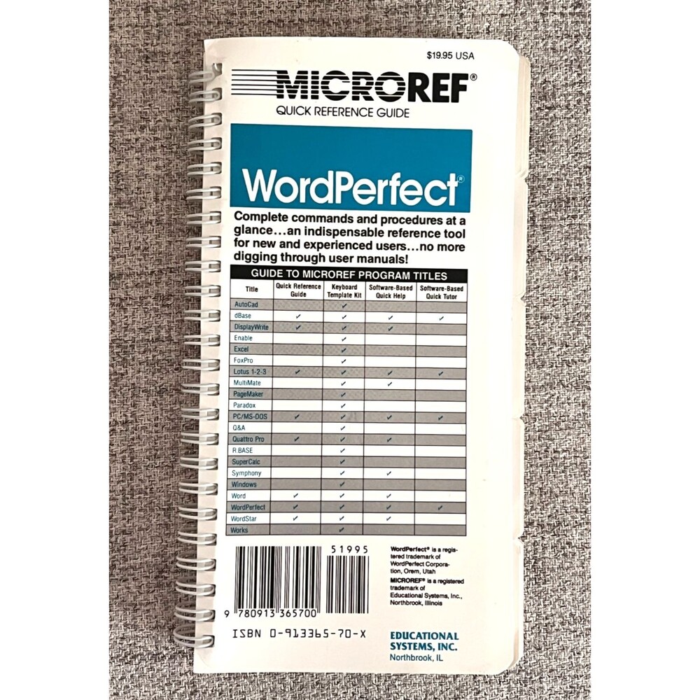 Vtg WordPerfect 5.1 MicroRef Quick Reference Command Guide Shortcut Codes IBM PC - Picture 8 of 10